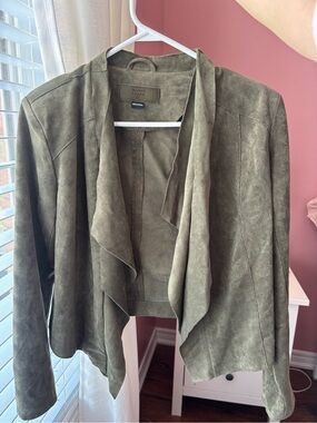 Blank NYC Olive Suede-Look Draped Open Jacket